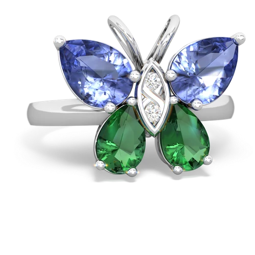 tanzanite-lab emerald butterfly ring