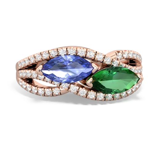 tanzanite-lab emerald double heart ring