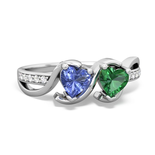 tanzanite-lab emerald double heart ring