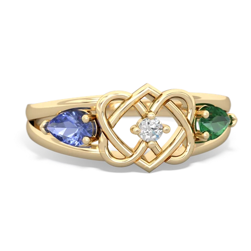 tanzanite-lab emerald double heart ring