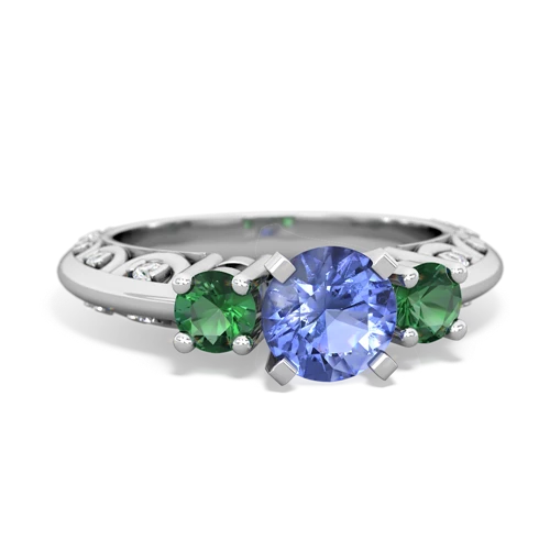 tanzanite-lab emerald engagement ring