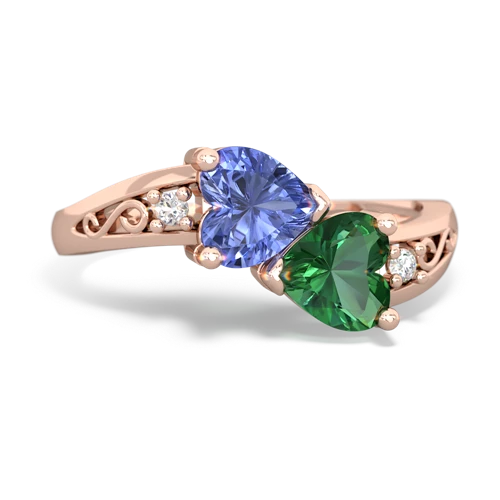 tanzanite-lab emerald filligree ring