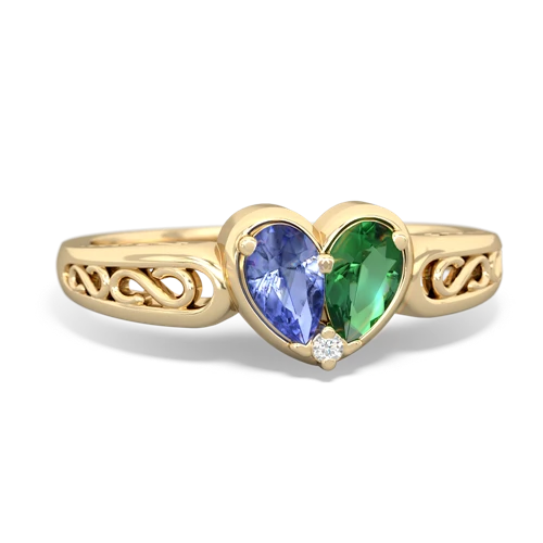 tanzanite-lab emerald filligree ring