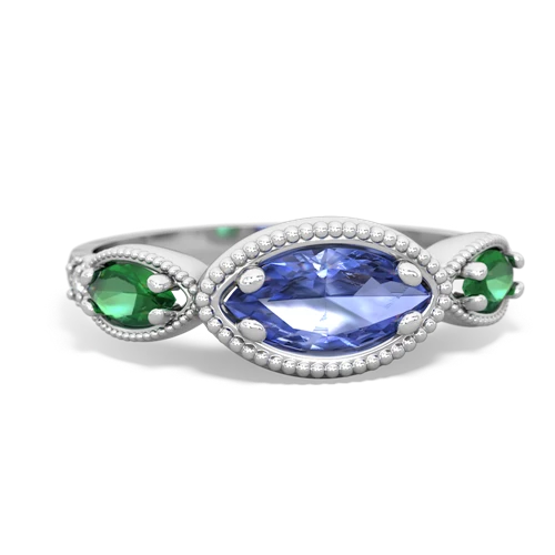 Tanzanite Genuine Tanzanite with Lab Created Emerald and Genuine Black Onyx Antique Style Keepsake ring Ring