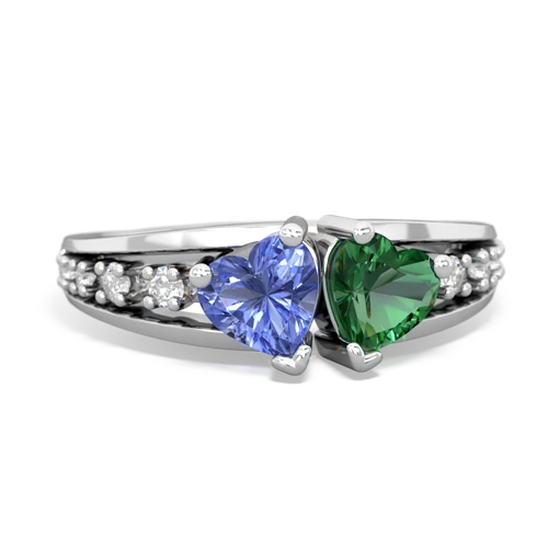 tanzanite-lab emerald modern ring