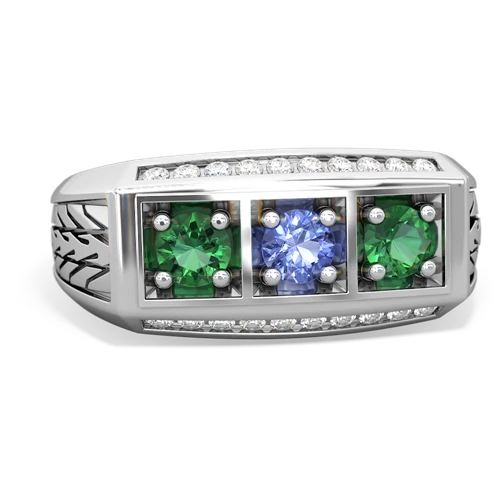 tanzanite-lab emerald three stone ring