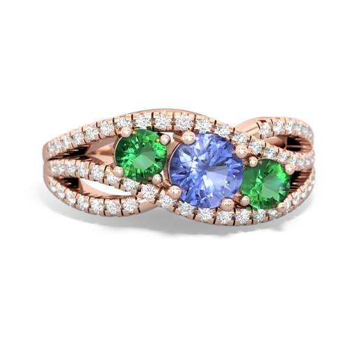 tanzanite-lab emerald three stone pave ring