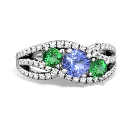 tanzanite-lab emerald three stone pave ring