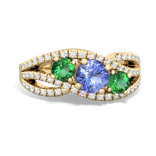 tanzanite-lab emerald three stone pave ring