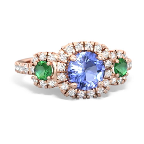 Tanzanite Genuine Tanzanite with Lab Created Emerald and Genuine Aquamarine Regal Halo ring Ring