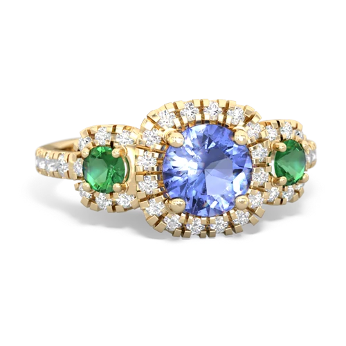 tanzanite-lab emerald three stone regal ring