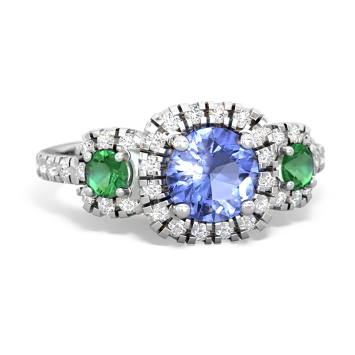 tanzanite-lab emerald three stone regal ring