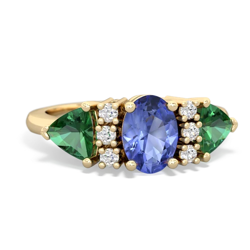 Tanzanite Genuine Tanzanite with Lab Created Emerald and Lab Created Ruby Antique Style Three Stone ring Ring