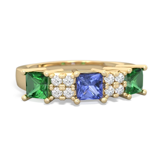 Tanzanite Genuine Tanzanite with Lab Created Emerald and Genuine Pink Tourmaline Three Stone ring Ring