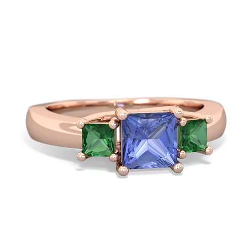 Tanzanite Genuine Tanzanite with Lab Created Emerald and Lab Created Ruby Three Stone Trellis ring Ring