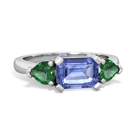 Tanzanite Genuine Tanzanite with Lab Created Emerald and Genuine Aquamarine Three Stone ring Ring