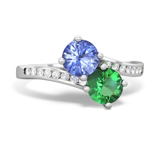 tanzanite-lab emerald two stone channel ring