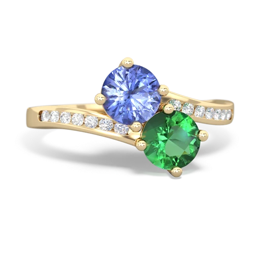 tanzanite-lab emerald two stone channel ring