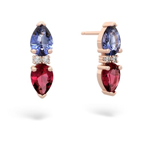 tanzanite-lab ruby bowtie earrings