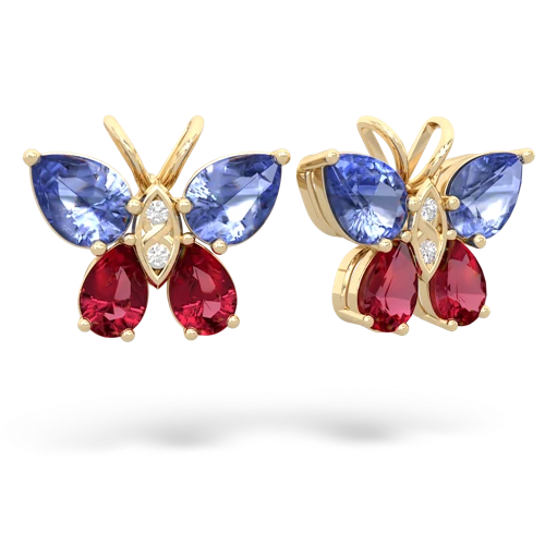 tanzanite-lab ruby butterfly earrings