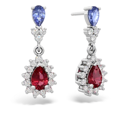 tanzanite-lab ruby dangle earrings