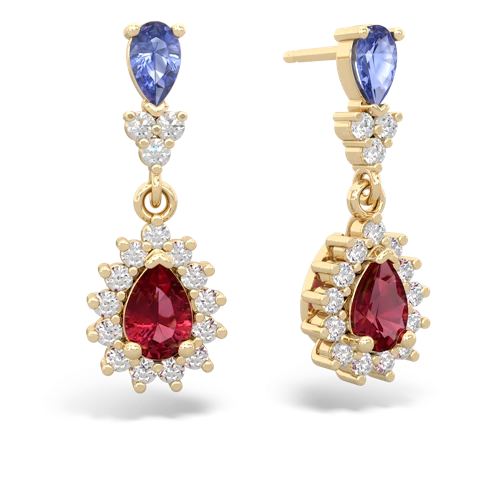 tanzanite-lab ruby dangle earrings