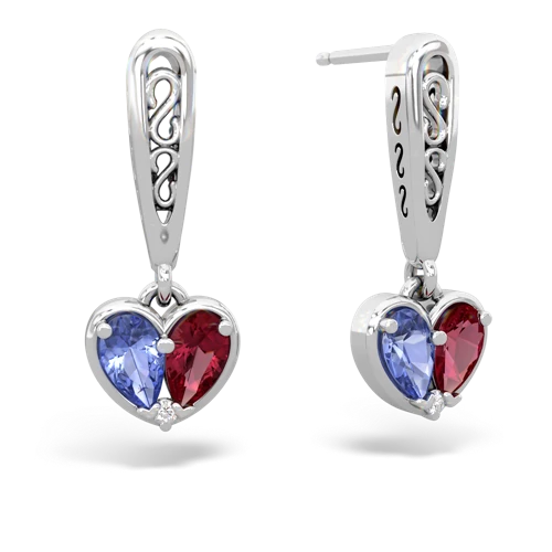 tanzanite-lab ruby filligree earrings