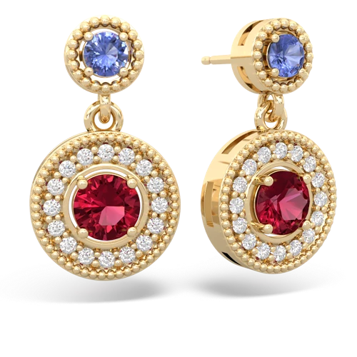 tanzanite-lab ruby halo earrings
