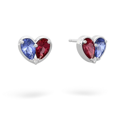 tanzanite-lab ruby one heart earrings