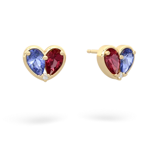 tanzanite-lab ruby one heart earrings