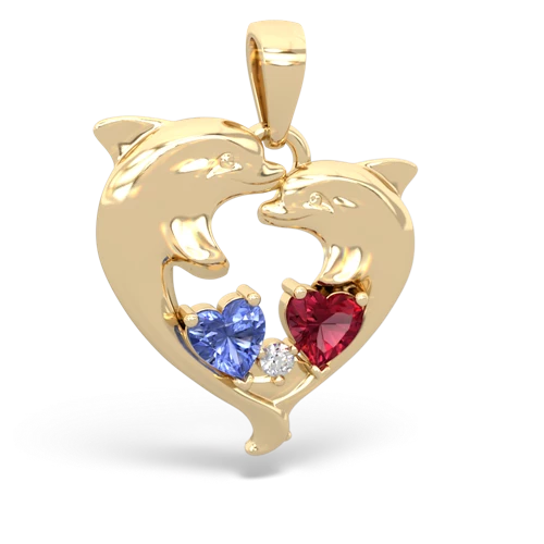 tanzanite-lab ruby dolphins pendant