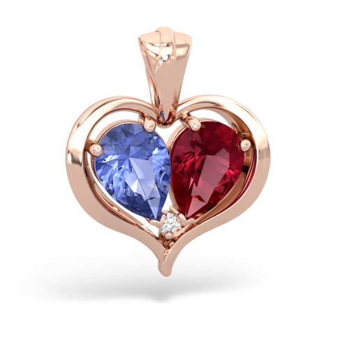 tanzanite-lab ruby half heart whole pendant