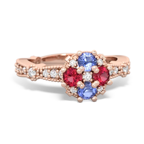 tanzanite-lab ruby art deco engagement ring