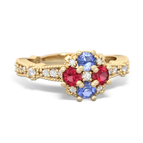 tanzanite-lab ruby art deco engagement ring