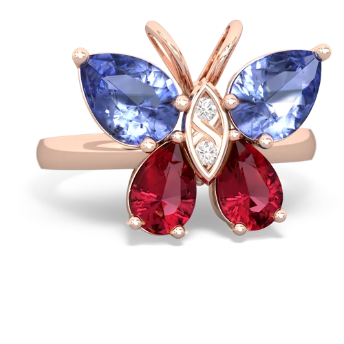 tanzanite-lab ruby butterfly ring