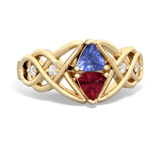 tanzanite-lab ruby celtic knot ring