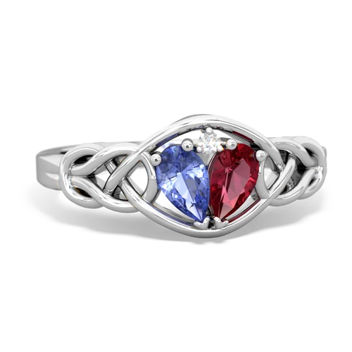 tanzanite-lab ruby celtic knot ring