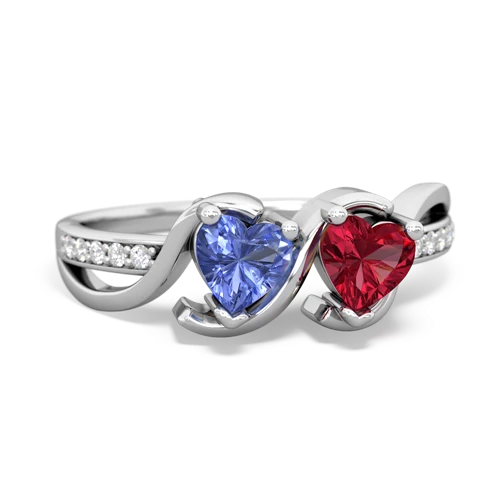 tanzanite-lab ruby double heart ring