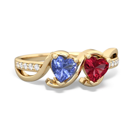 tanzanite-lab ruby double heart ring