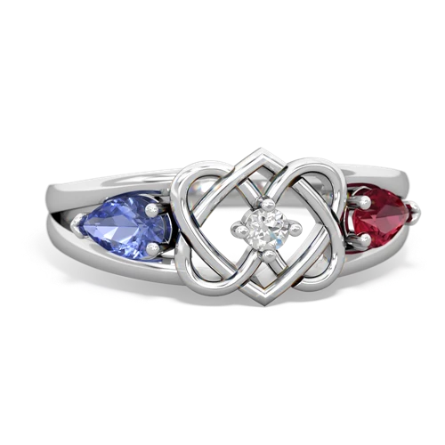 tanzanite-lab ruby double heart ring