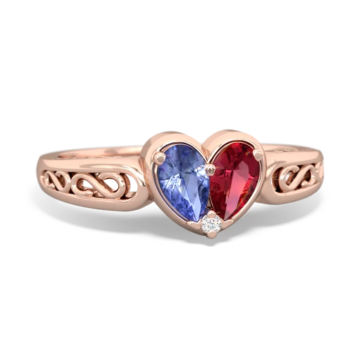 tanzanite-lab ruby filligree ring