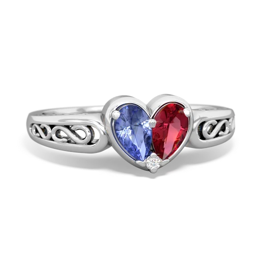 tanzanite-lab ruby filligree ring