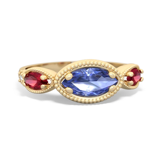 tanzanite-lab ruby milgrain marquise ring