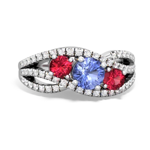 tanzanite-lab ruby three stone pave ring