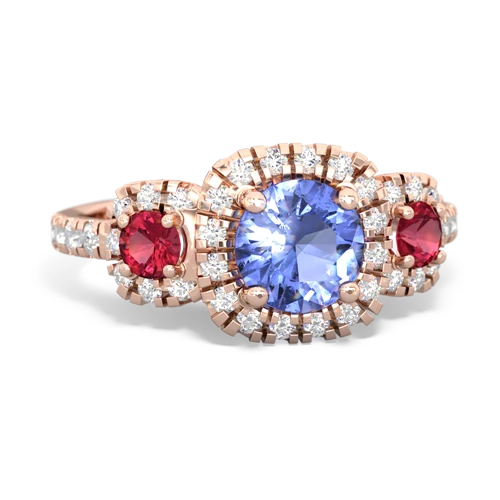 tanzanite-lab ruby three stone regal ring