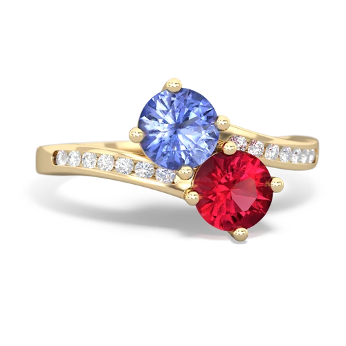 tanzanite-lab ruby two stone channel ring