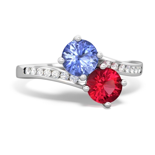 tanzanite-lab ruby two stone channel ring