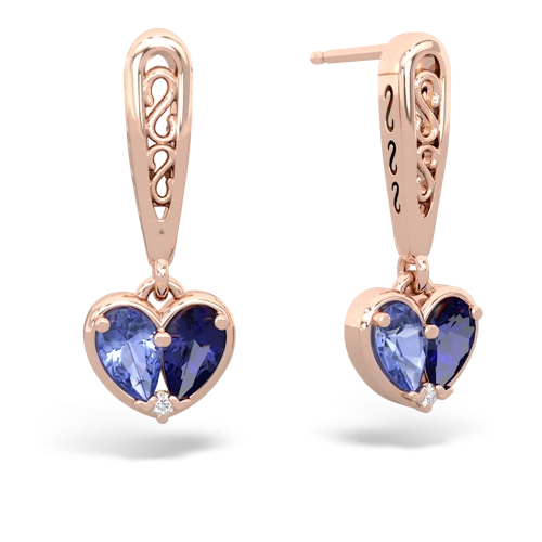 tanzanite-lab sapphire filligree earrings