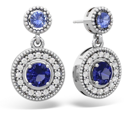 tanzanite-lab sapphire halo earrings