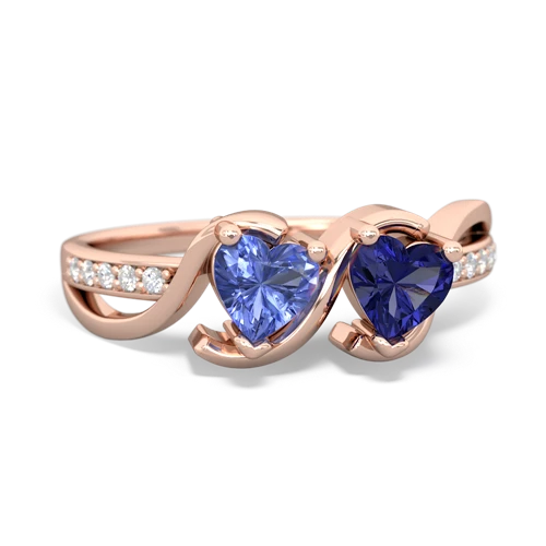 tanzanite-lab sapphire double heart ring